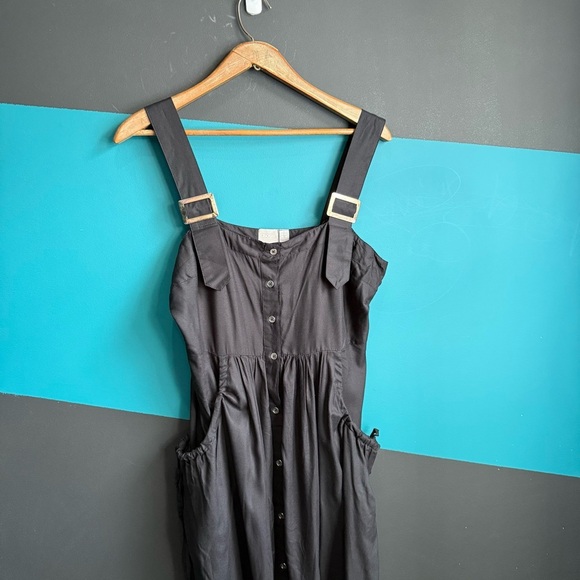 ASOS UO Azelia Button Midi Dress Black Buttoned Spaghetti Strap Sundress Size 6 - Picture 10 of 16